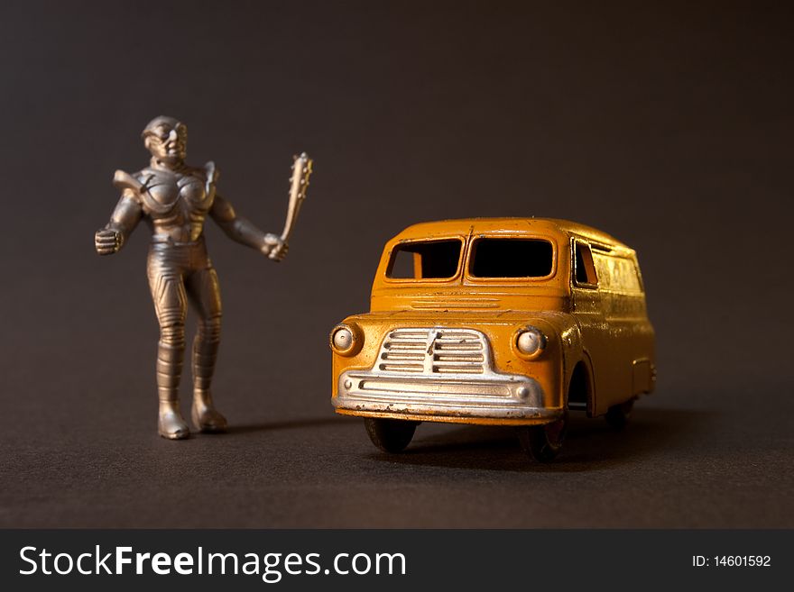 Toy Truck on a dark background with Monster. Toy Truck on a dark background with Monster