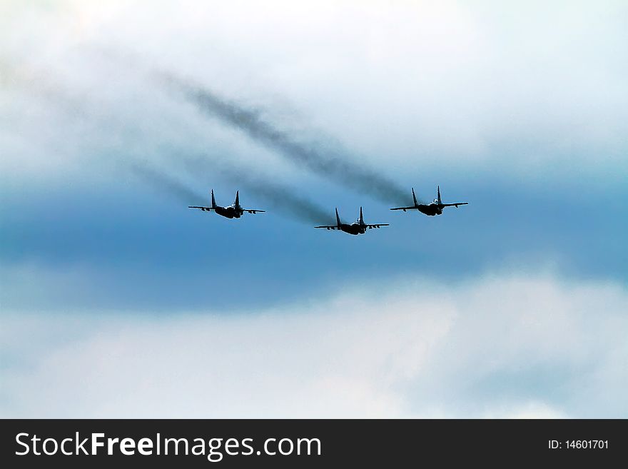 MIG-29 jets formation on the airshow