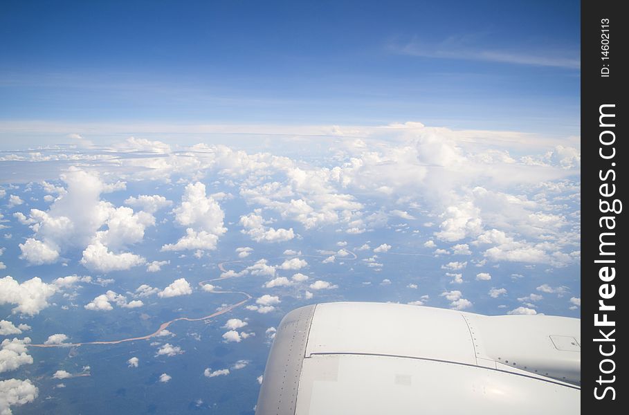 In the sky view from window of flight. In the sky view from window of flight