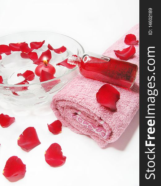 Spa Bowl With Rose Petals And Oil Essences