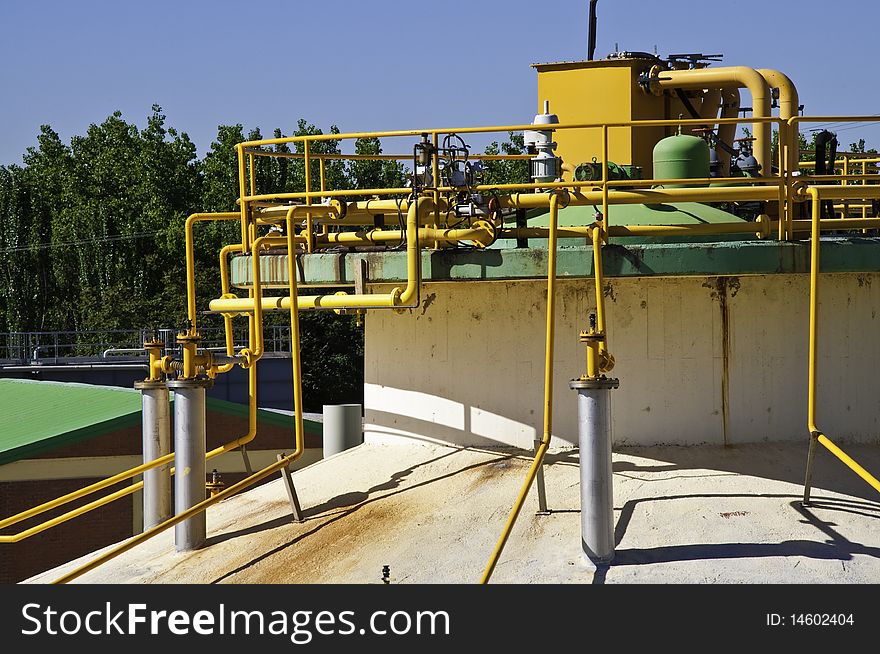 This image shows part of the infrastructure of a sewage treatment. This image shows part of the infrastructure of a sewage treatment