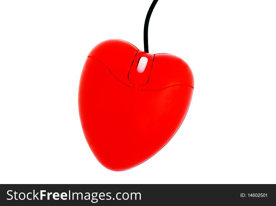 Red Heart Shaped Mouse Isolated on White Background