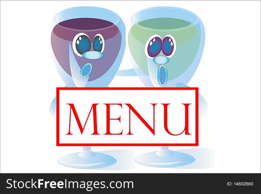 Menu with two glasses of wine ,isolated. Menu with two glasses of wine ,isolated.