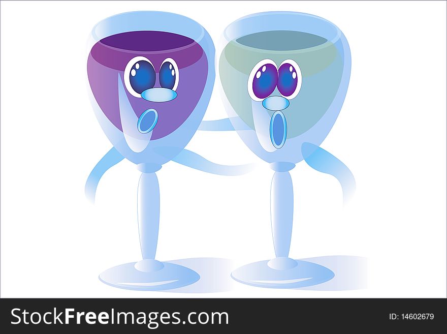 Cartoon:singing vine glasses at the white. Cartoon:singing vine glasses at the white.