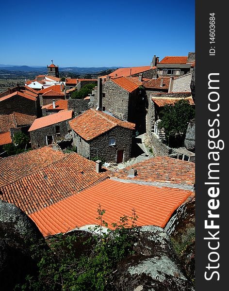 Old stone village with red tile roofs (Portugal ). Old stone village with red tile roofs (Portugal )