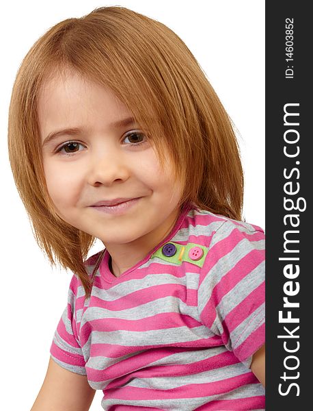 Little funny girl   on white background