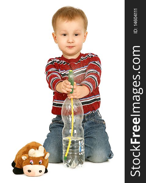 Little boy on white background