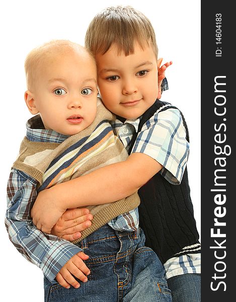 Two little boys on white background