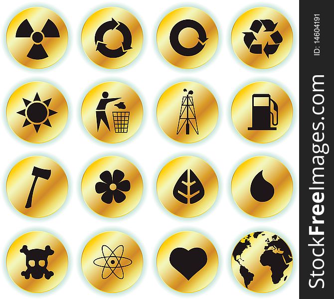 Vector collection of golden environmental icons