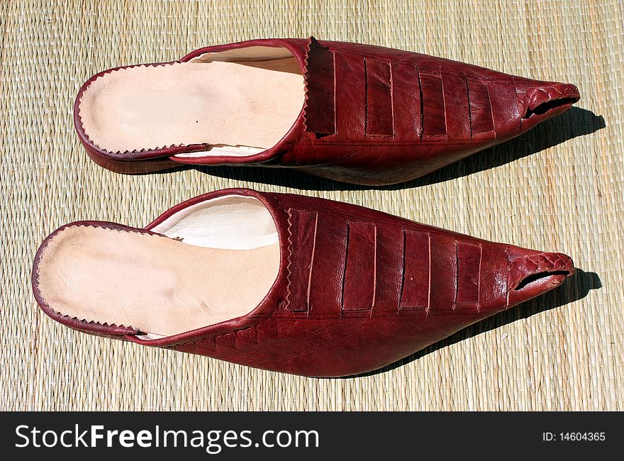 Moroccan oriental genuine red leather slippers. Moroccan oriental genuine red leather slippers