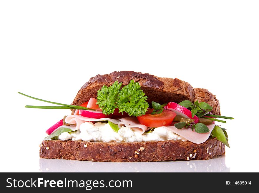 A rich healthy brown sandwich isolated over white