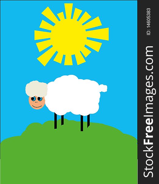 White sheep on solar lawn