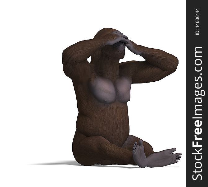 Gorilla not seeing. rendering with clipping path and shadow over white