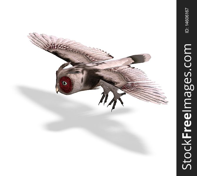 Brown fantasy owl. 3D rendering with clipping path and shadow over white