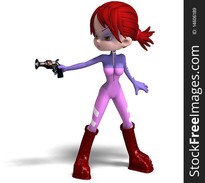 Young and cute cartoon astronaut with red hair. 3D rendering with clipping path and shadow over white