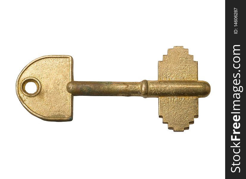 Old golden key isolated on white, clipping path. Old golden key isolated on white, clipping path.