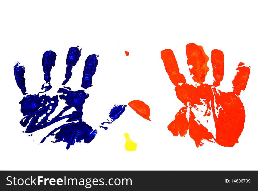 Hand prints in color on a white background. Hand prints in color on a white background