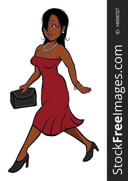 Cartoon vector illustration of a woman walking