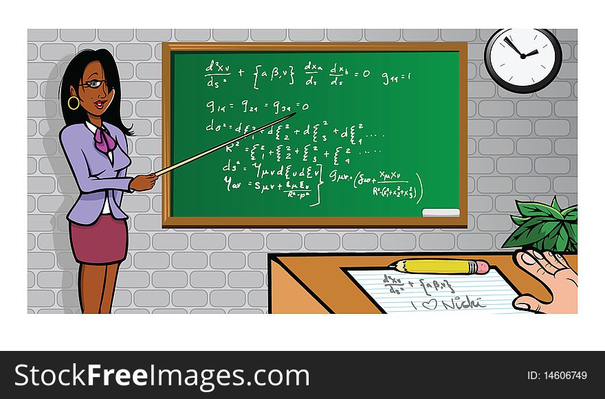Cartoon vector illustration of a school teacher crush