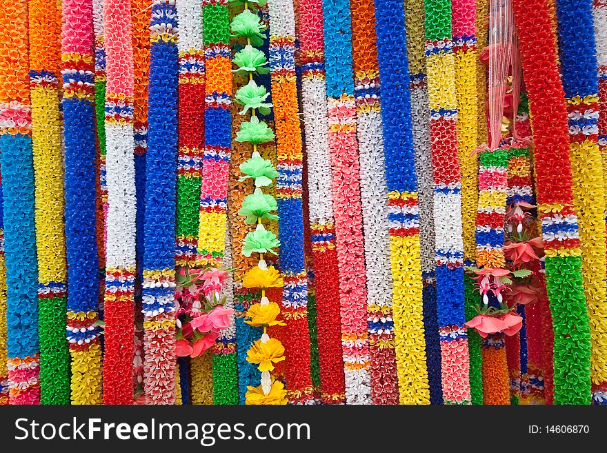 Colourful garland in thai temple