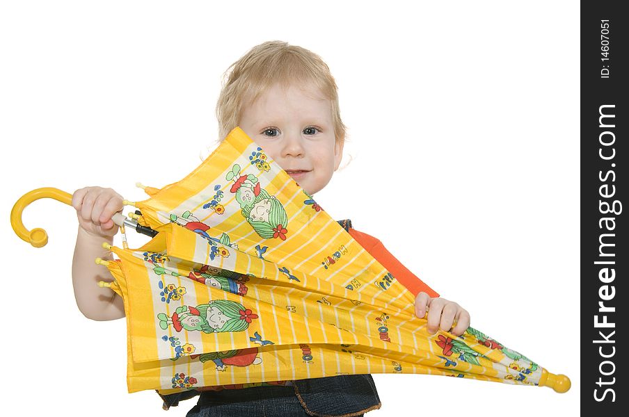 Girl with umbrella is insulated on white background