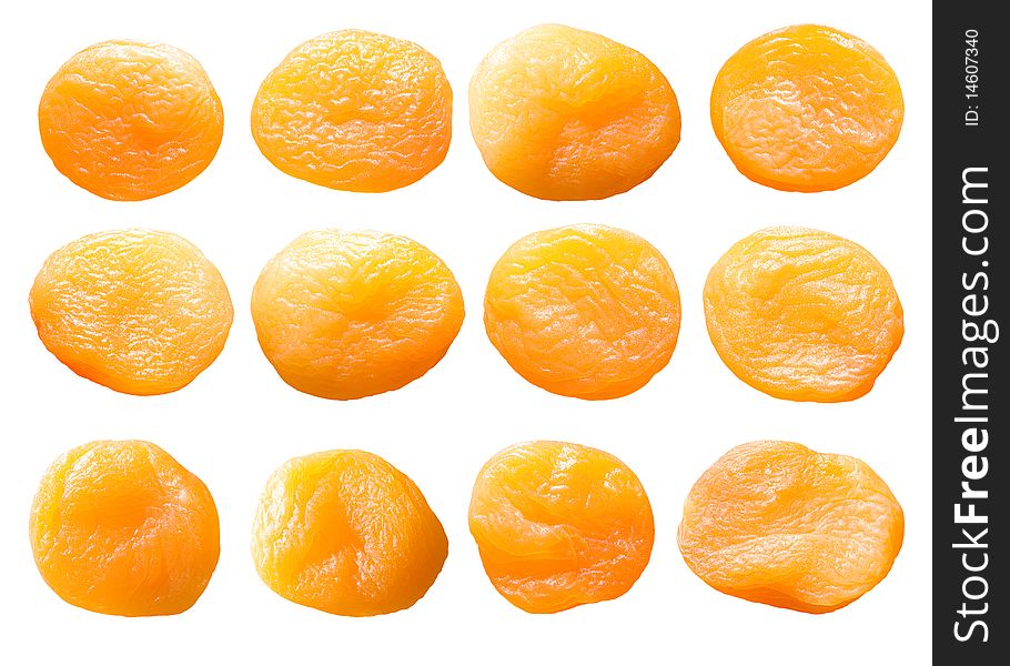 Dried apricots set isolated on white background. Dried apricots set isolated on white background.