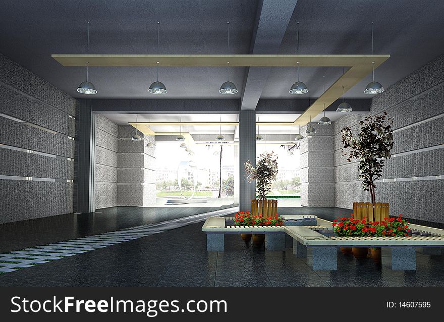 Interior of the corridor  3D rendering. Interior of the corridor  3D rendering