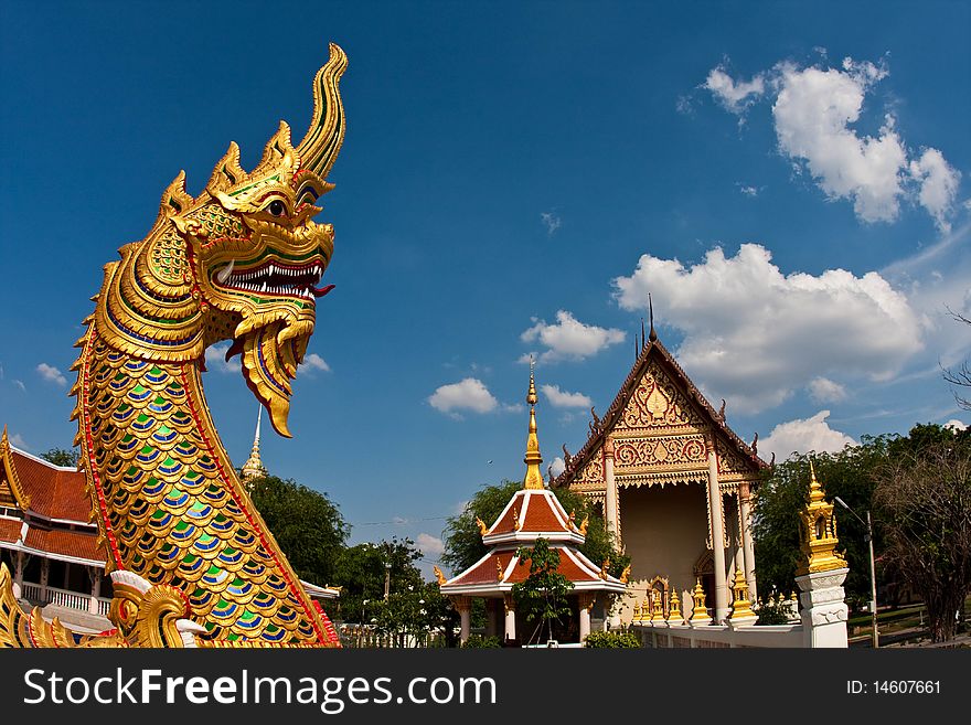 Golden naga in the thai temple