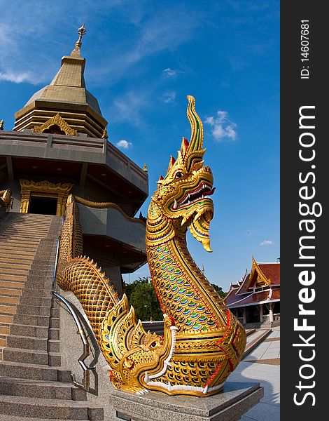 Golden naga in the thai temple