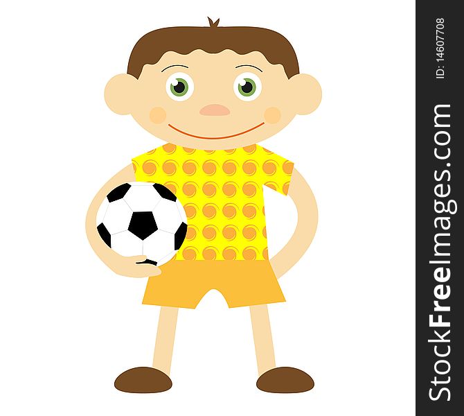 Funny cartoon boy with football in the hand. Funny cartoon boy with football in the hand