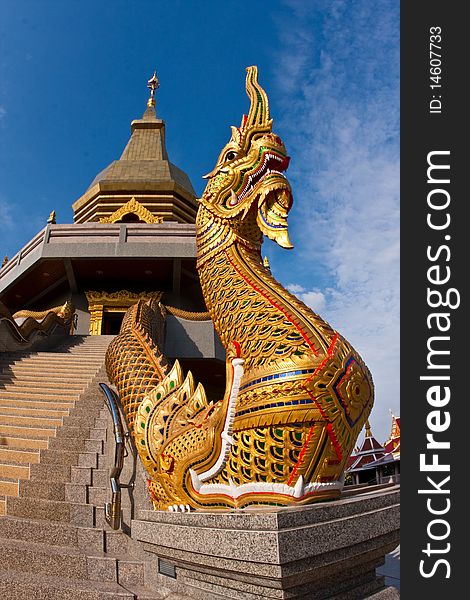 Golden naga in the thai temple