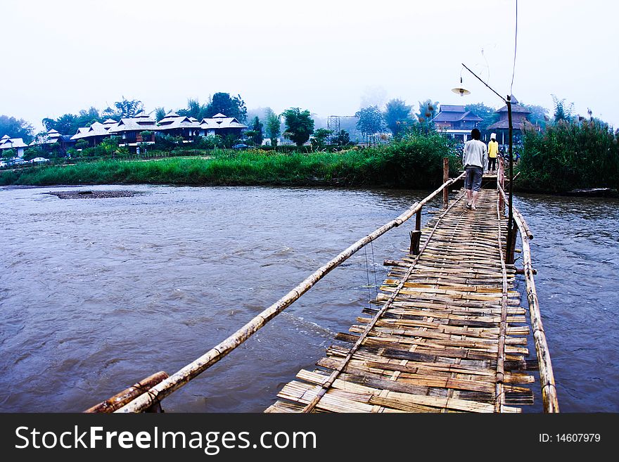 Bamboo bridge on the rever. Bamboo bridge on the rever