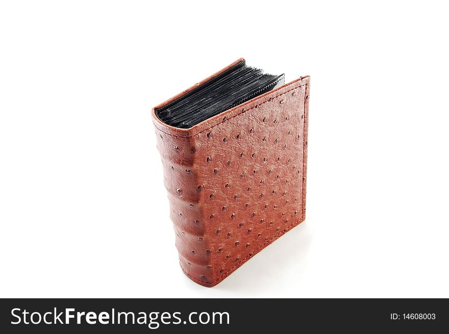 Leather album for photos isolated on a white background. Leather album for photos isolated on a white background