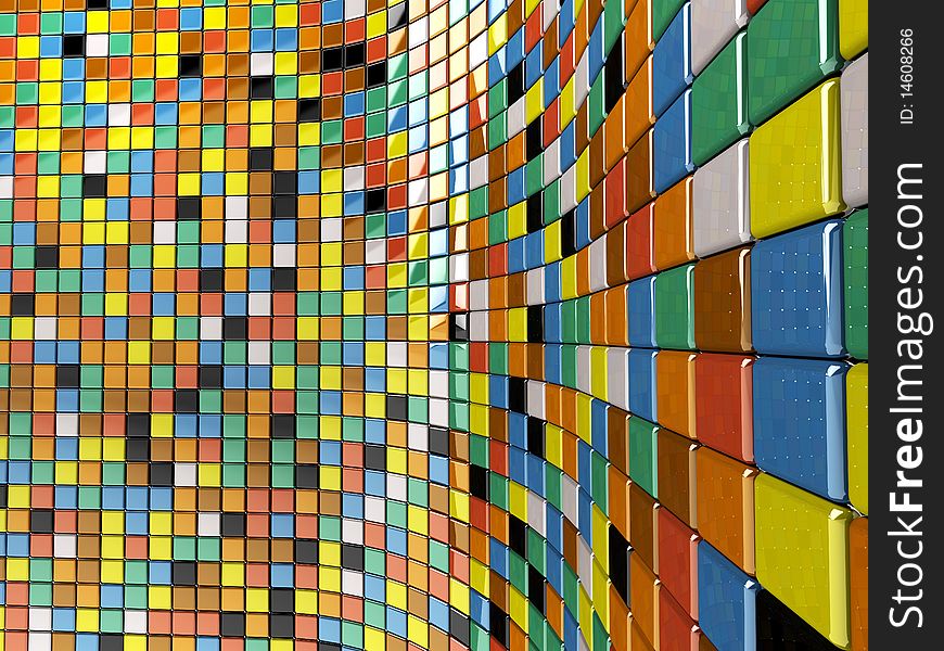 A wall of mosaic in the shape of squares