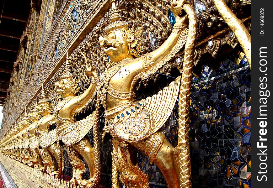 Set of Garuda around the temple in Wat Prakaew, Bangkok, Thailand