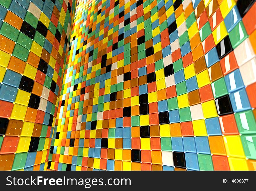 A wall of mosaic in the shape of squares