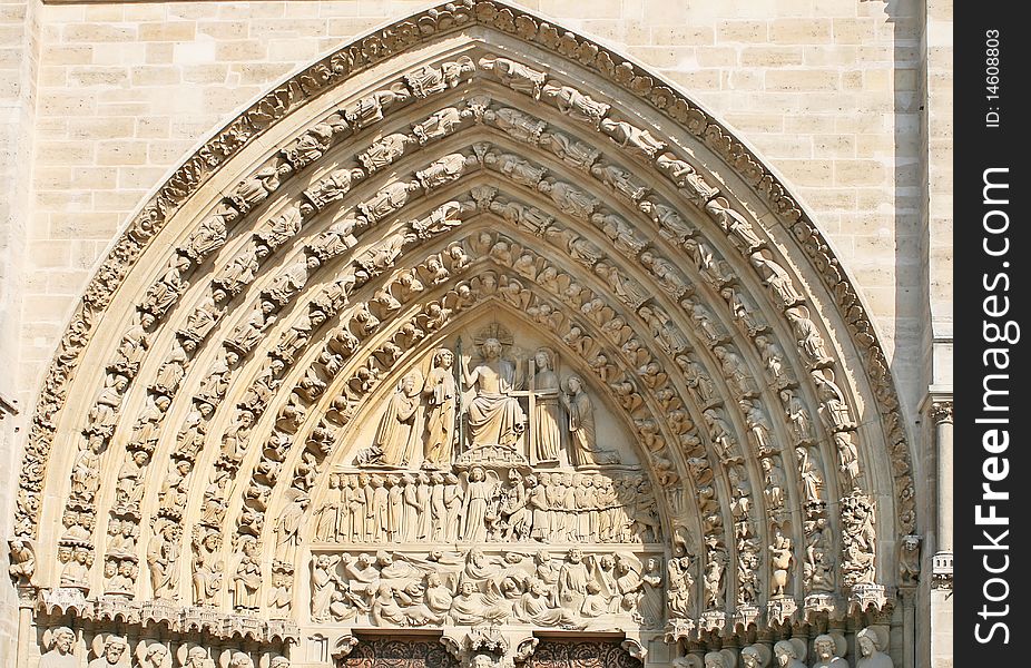 Notre Dame Cathedral main entrance, Paris, France