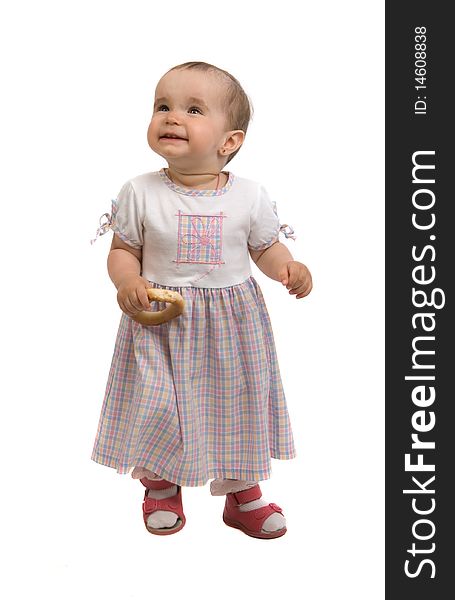 Portrait of baby girl over a white background