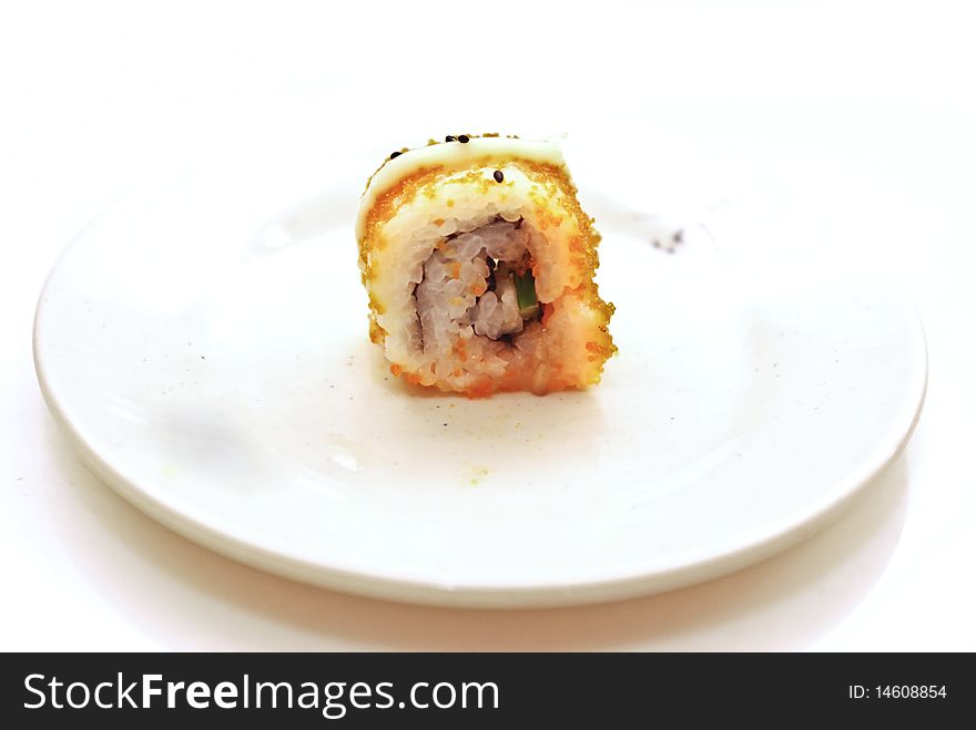sushi photograph on white dish in the morning. sushi photograph on white dish in the morning