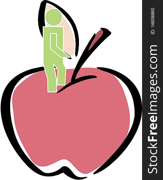 Figure with an apple on a white background