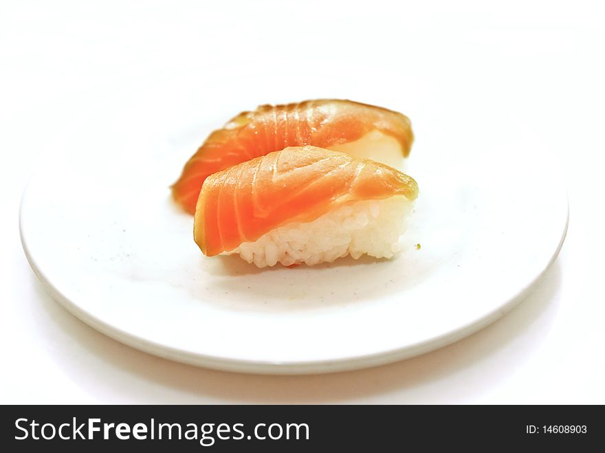 Sushi photograph on white dish in the morning. Sushi photograph on white dish in the morning