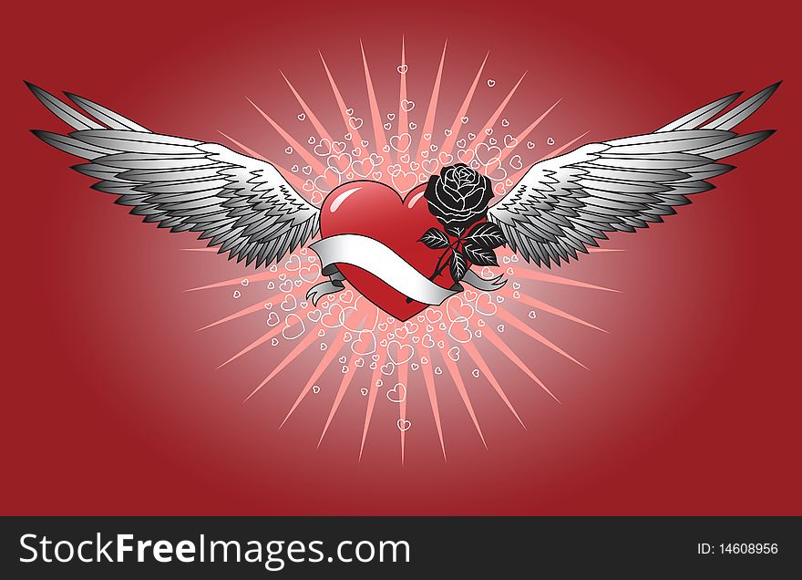 Red heart with wings