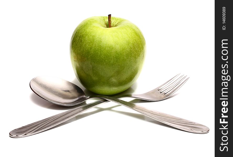 Spoon Fork And Green Apple For Diet