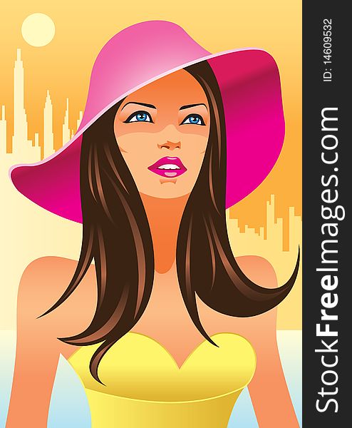 Fashion girls with hat - illustration