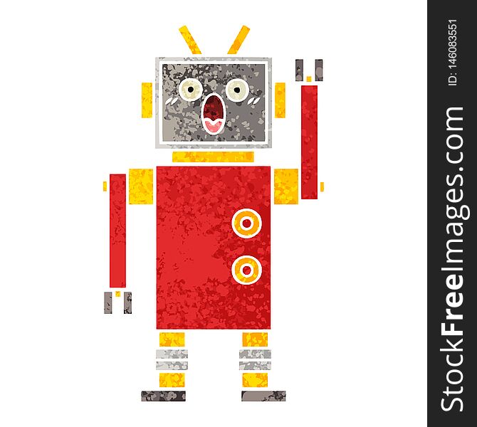 Illustrated retro illustration style cartoon of a robot