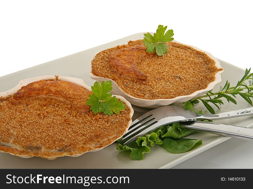 Two scallop in a plate