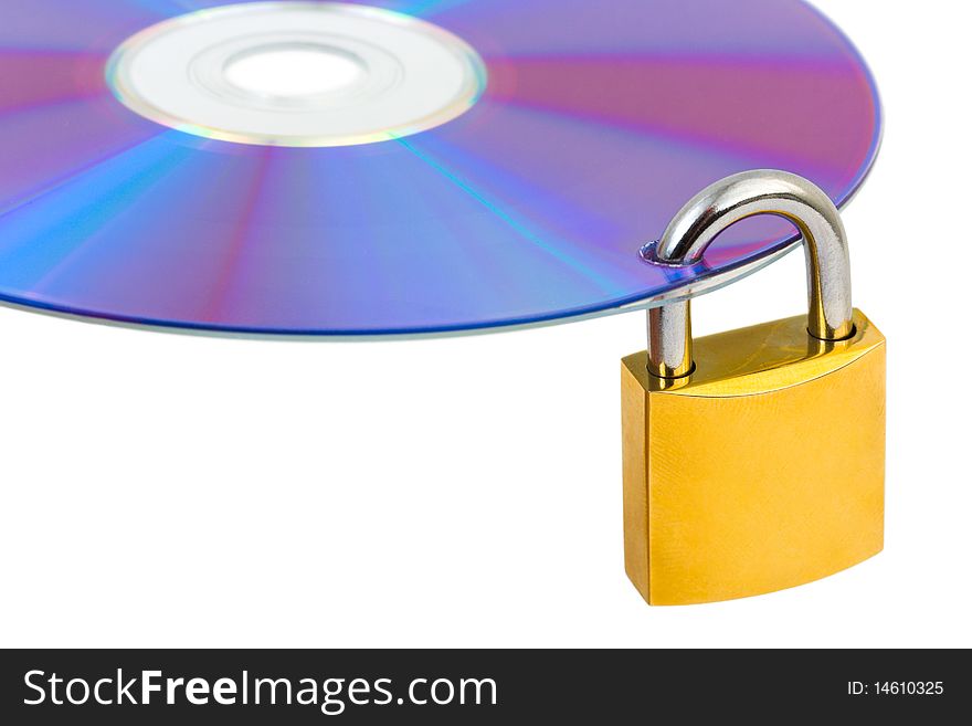 Computer disk and lock isolated on white background