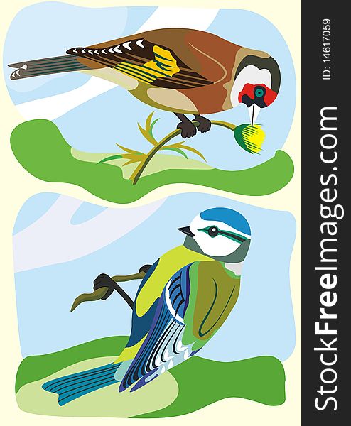 Illustration of two singing birds. Illustration of two singing birds