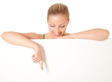 Woman Peeping From Behind White Board Stock Images