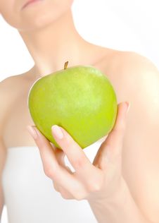 Green Apple In A Beautiful Hand Of Woman Stock Photo Green Apple In A Beautiful Hand Of Woman Stock Photo